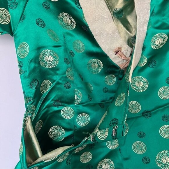 🩷 Kids, Tibetan Traditional Brocade Chupa Dress Losar - Green/Yellow. NWOT - Picture 5 of 11